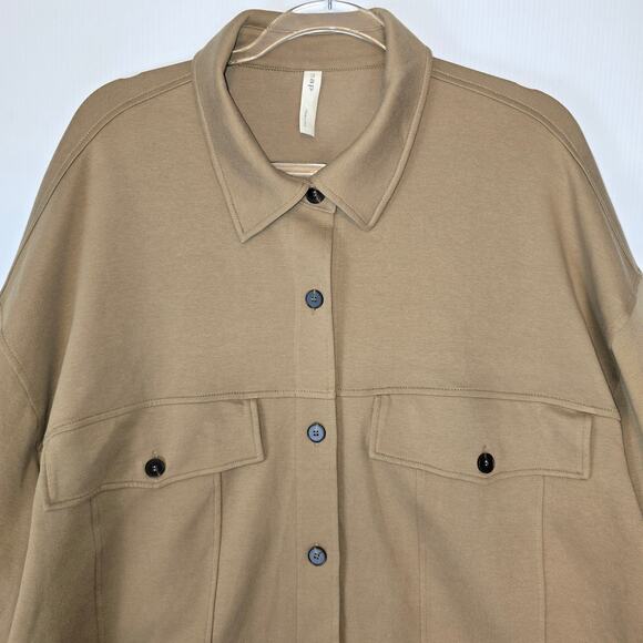 NAP Loungewear Oversized Tan Cotton Blend Shirt Jacket Shacket Size Large - Picture 5 of 9